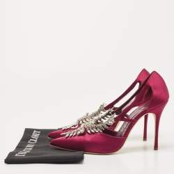 Pre Owned Manolo Blahnik Burgundy Satin Lala Pumps Size 40