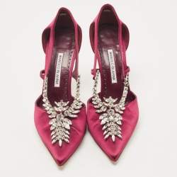 Pre Owned Manolo Blahnik Burgundy Satin Lala Pumps Size 40