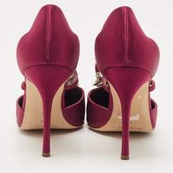 Pre Owned Manolo Blahnik Burgundy Satin Lala Pumps Size 40