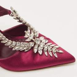 Pre Owned Manolo Blahnik Burgundy Satin Lala Pumps Size 40