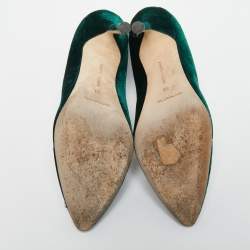 Manolo Blahnik Green Velvet Hangisi Crystal Embellished Pumps Size 39