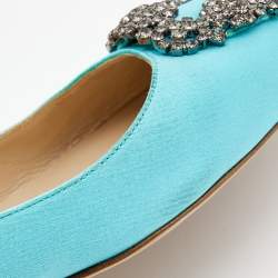 Pre Owned Manolo Blahnik Blue Satin Hangisi Flats Size 41