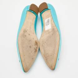 Pre Owned Manolo Blahnik Blue Satin Hangisi Flats Size 41