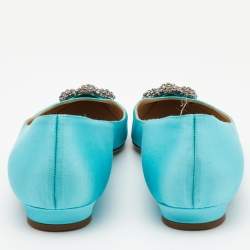 Pre Owned Manolo Blahnik Blue Satin Hangisi Flats Size 41