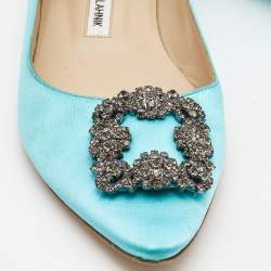 Pre Owned Manolo Blahnik Blue Satin Hangisi Flats Size 41