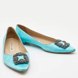 Pre Owned Manolo Blahnik Blue Satin Hangisi Flats Size 41
