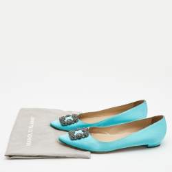 Pre Owned Manolo Blahnik Blue Satin Hangisi Flats Size 41