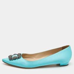 Pre Owned Manolo Blahnik Blue Satin Hangisi Flats Size 41