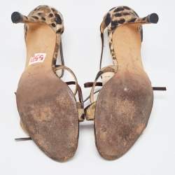 Pre Owned Manolo Blahnik Green/Brown Fabric Ankle Wrap Sandals Size 40