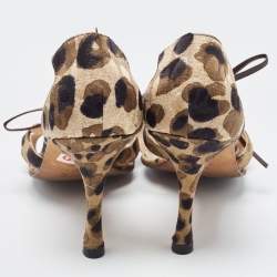 Pre Owned Manolo Blahnik Green/Brown Fabric Ankle Wrap Sandals Size 40