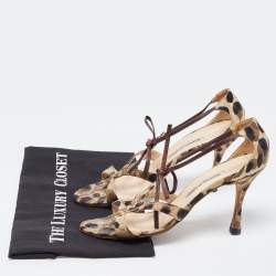 Pre Owned Manolo Blahnik Green/Brown Fabric Ankle Wrap Sandals Size 40