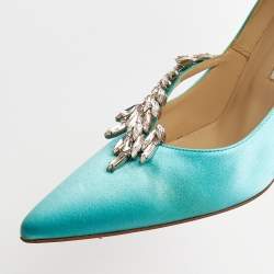 Pre Owned Manolo Blahnik Blue Satin Crystal Embellished Pumps Size 39