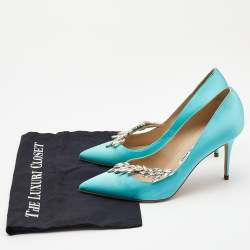 Pre Owned Manolo Blahnik Blue Satin Crystal Embellished Pumps Size 39