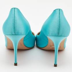 Pre Owned Manolo Blahnik Blue Satin Crystal Embellished Pumps Size 39