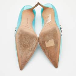 Pre Owned Manolo Blahnik Blue Satin Crystal Embellished Pumps Size 39