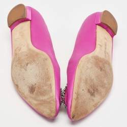 Pre Owned Manolo Blahnik Pink Satin Hangisi Ballet Flats Size 38