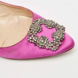 Pre Owned Manolo Blahnik Pink Satin Hangisi Ballet Flats Size 38