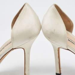 Pre Owned Manolo Blahnik White Satin Sedaraby D'orsay Pumps Size 37.5