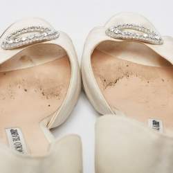 Pre Owned Manolo Blahnik White Satin Sedaraby D'orsay Pumps Size 37.5