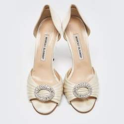 Pre Owned Manolo Blahnik White Satin Sedaraby D'orsay Pumps Size 37.5