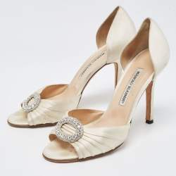 Pre Owned Manolo Blahnik White Satin Sedaraby D'orsay Pumps Size 37.5
