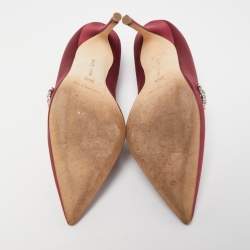 Pre Owned Manolo Blahnik Burgundy Satin Shufti Crystals Embellished Pumps Size 35.5