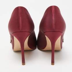Pre Owned Manolo Blahnik Burgundy Satin Shufti Crystals Embellished Pumps Size 35.5