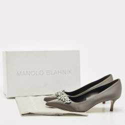 Pre Owned Manolo Blahnik Grey Satin Lurum Crystals Embellished Pumps Size 37