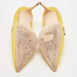 Pre Owned Manolo Blahnik Yellow Satin Crystals Embellished Nadira Pumps Size 40