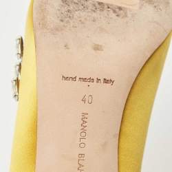 Pre Owned Manolo Blahnik Yellow Satin Crystals Embellished Nadira Pumps Size 40