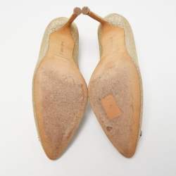 Manolo Blahnik Gold Glitter Fabric Hangisi Pumps Size 38
