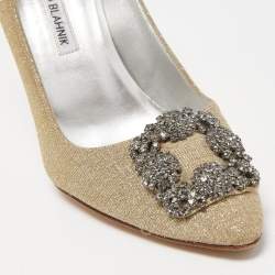 Manolo Blahnik Gold Glitter Fabric Hangisi Pumps Size 38