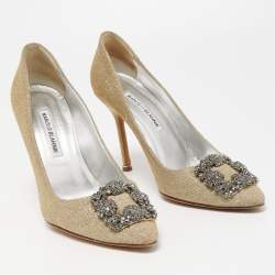 Manolo Blahnik Gold Glitter Fabric Hangisi Pumps Size 38