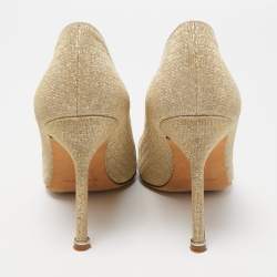 Manolo Blahnik Gold Glitter Fabric Hangisi Pumps Size 38
