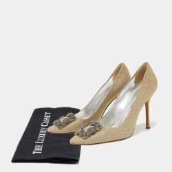 Manolo Blahnik Gold Glitter Fabric Hangisi Pumps Size 38