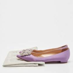 Pre Owned Manolo Blahnik Purple Satin Hangisi Ballet Flats Size 36.5