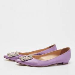 Pre Owned Manolo Blahnik Purple Satin Hangisi Ballet Flats Size 36.5