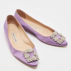 Pre Owned Manolo Blahnik Purple Satin Hangisi Ballet Flats Size 36.5