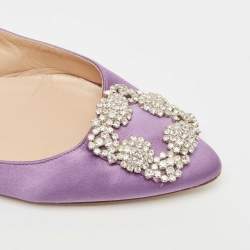 Pre Owned Manolo Blahnik Purple Satin Hangisi Ballet Flats Size 36.5