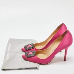 Pre Owned Manolo Blahnik Pink Satin Hangisi Pumps Size 38.5
