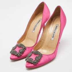 Pre Owned Manolo Blahnik Pink Satin Hangisi Pumps Size 38.5