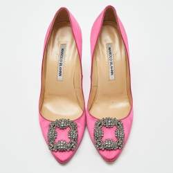 Pre Owned Manolo Blahnik Pink Satin Hangisi Pumps Size 38.5