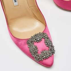 Pre Owned Manolo Blahnik Pink Satin Hangisi Pumps Size 38.5