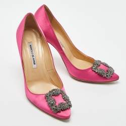 Pre Owned Manolo Blahnik Pink Satin Hangisi Pumps Size 38.5