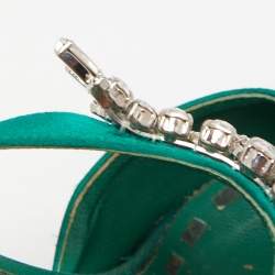 Manolo Blahnik Green Satin Crystal Embellished Lurum Mules Size 37.5