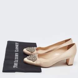 Pre Owned Manolo Blahnik Beige Satin Okkava Pumps Size 38