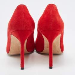 Pre Owned Manolo Blahnik Red Suede Round Toe Pumps Size 37.5