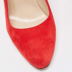 Pre Owned Manolo Blahnik Red Suede Round Toe Pumps Size 37.5