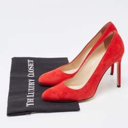 Pre Owned Manolo Blahnik Red Suede Round Toe Pumps Size 37.5