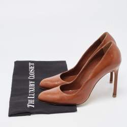 Pre Owned Manolo Blahnik Brown Leather Round Toe Pumps Size 38